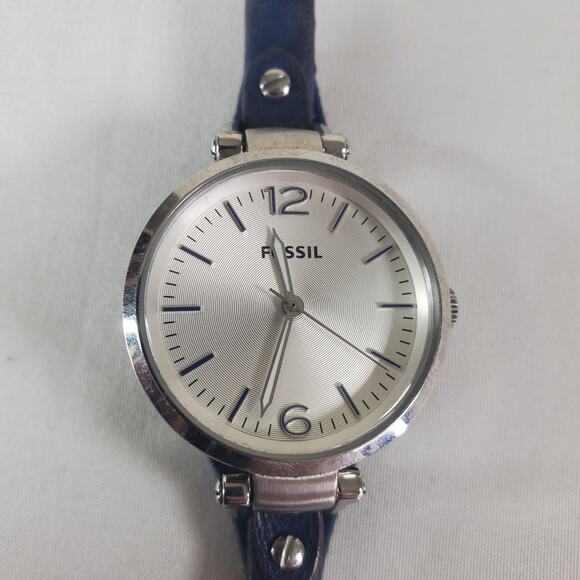 Fossil Georgia ES3318 Silver-Tone Blue Leather Strap Analog Wristwatch 30M Women main image 8